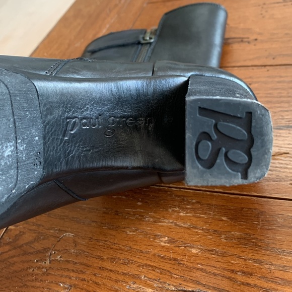 Paul Green Stacked Heel Black Leather Boots w/ Shearling Lining Roll Down Size 8 - Picture 7 of 12